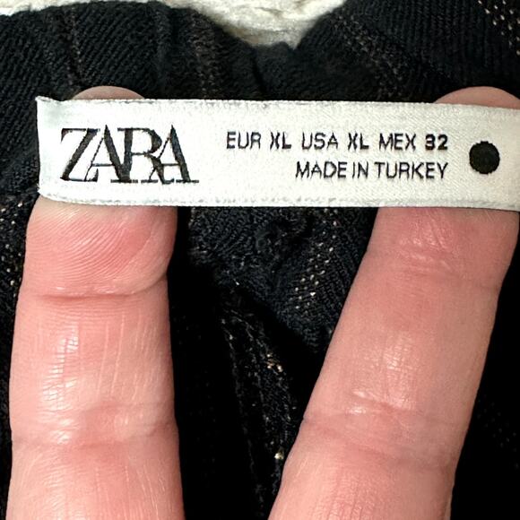Zara Cropped Pin Striped Exposed Stitch Hem Women Size XL Pull On Comfort Pants - Picture 8 of 12